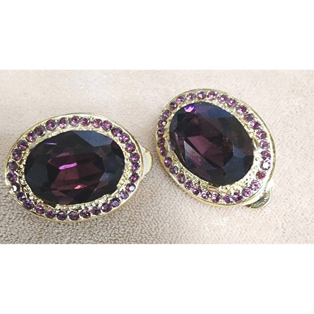 Vintage Fashion Rhinestone Clip Earrings with Oval Stone